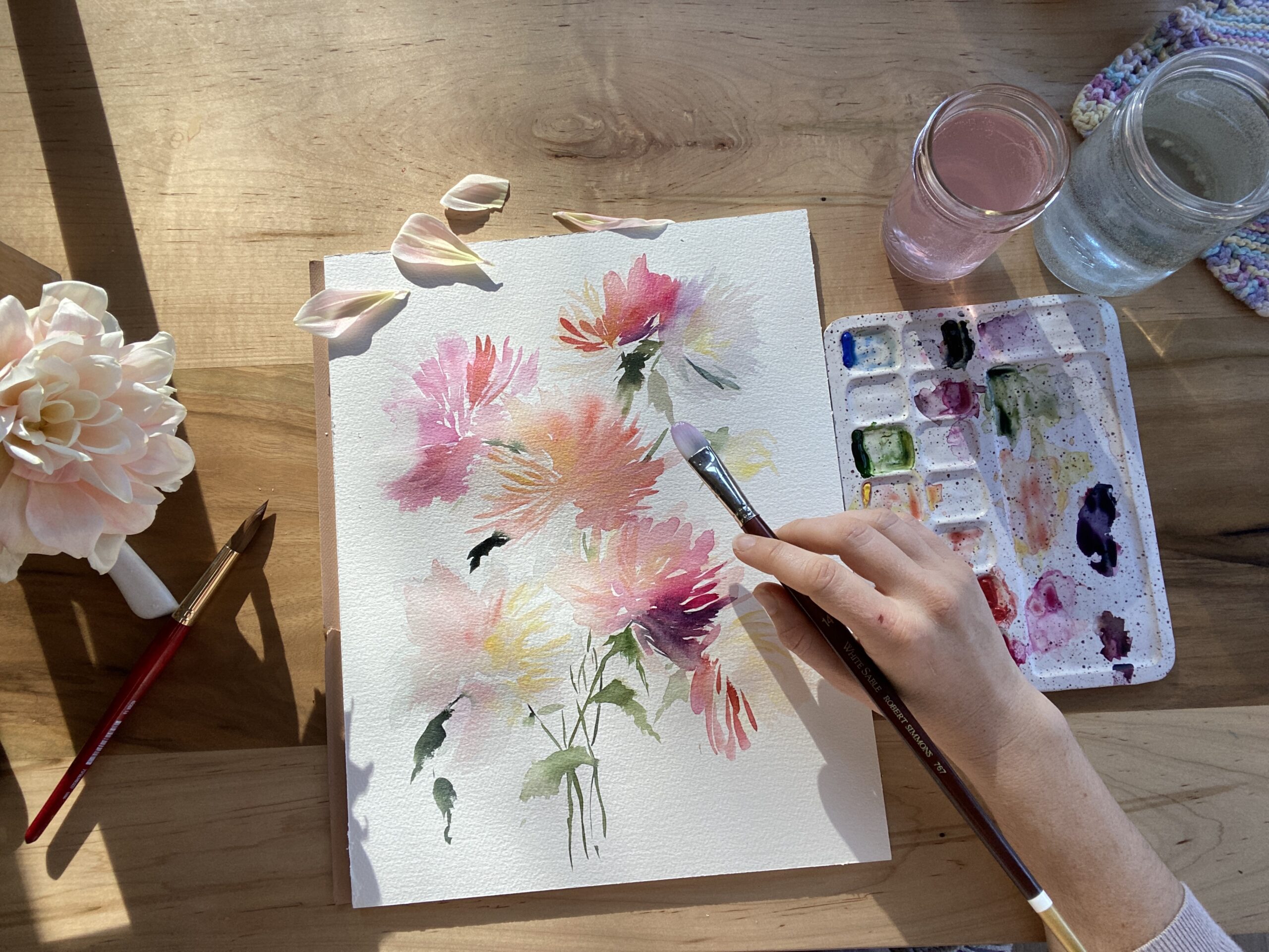 Watercolor Artist Jaime Reynolds uses non-fugitive lightfast watercolors and watercolor inks to paint loose and bright florals